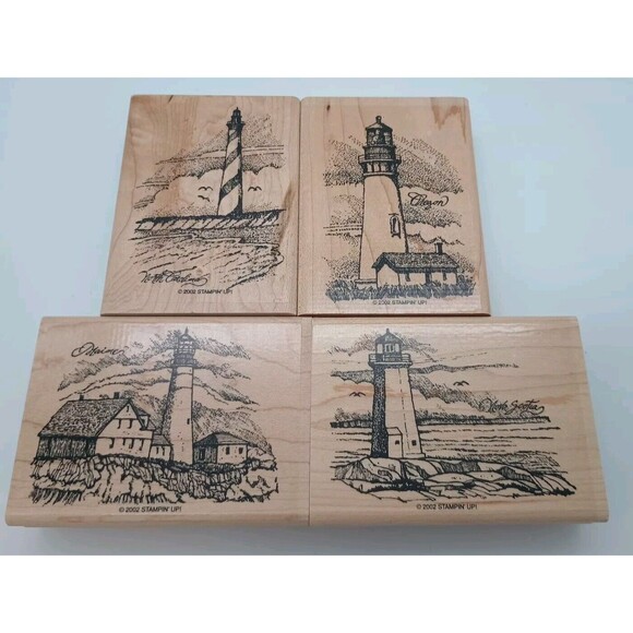Stampin' Up! Coast To Coast Lighthouses Set of 4 from 2002 New Unused Vintage - Picture 1 of 6